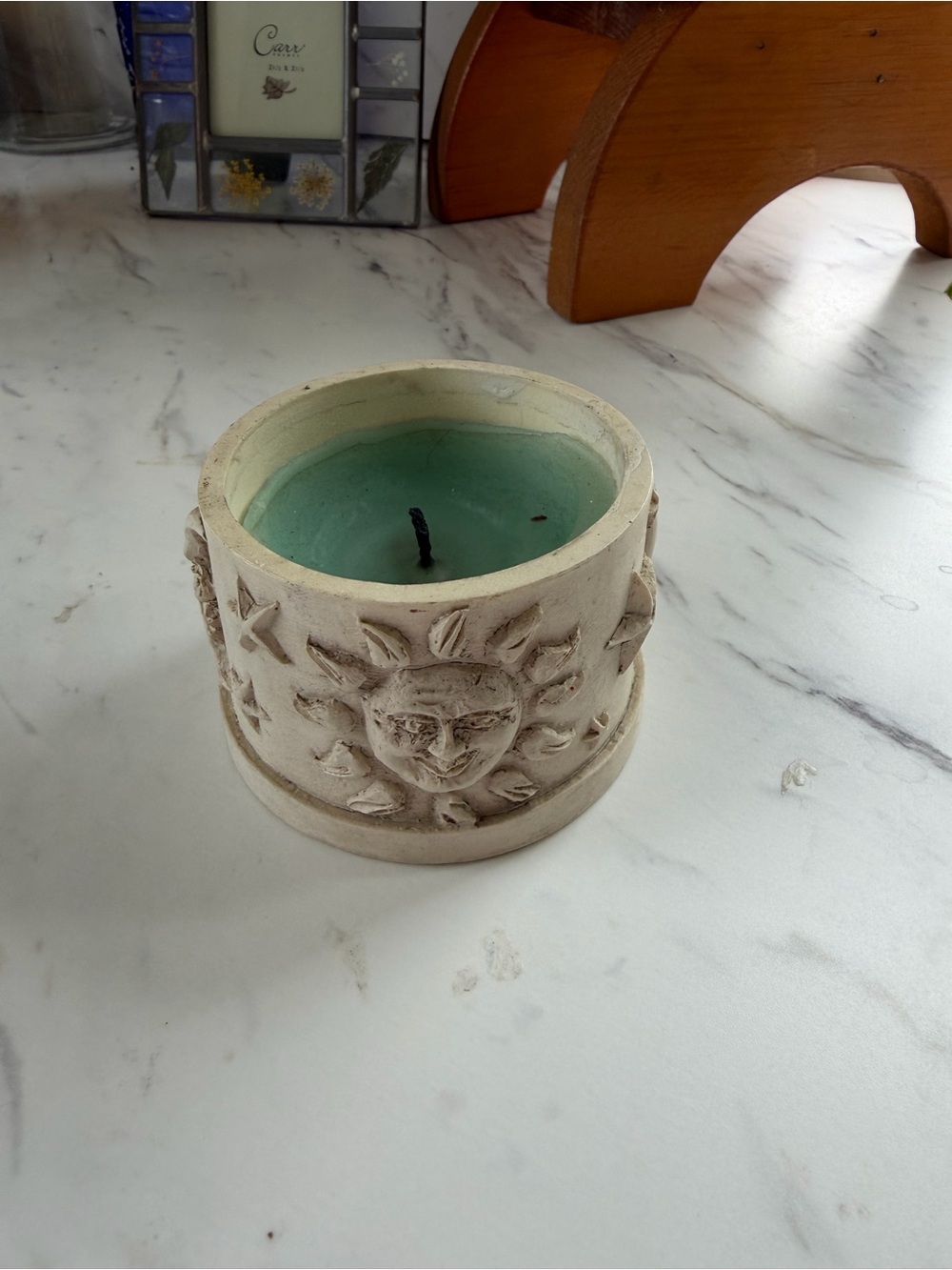 Celestial Carved Stone Candle Holder